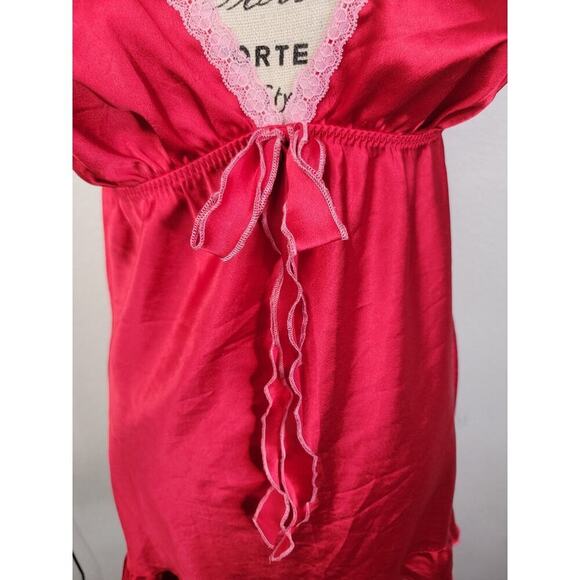 Victorias Secret Angels RED Babydoll Mini Dress S Bow Lace Trim Milkmaid Fairy - Picture 4 of 11